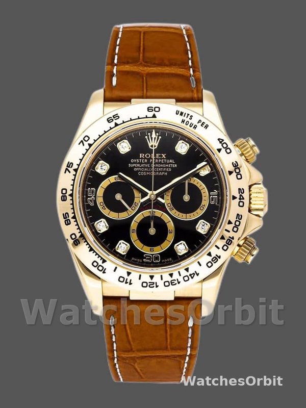 Rolex Daytona 16518 Black Diamond Dial Leather strap 40mm Mens Replica Watch