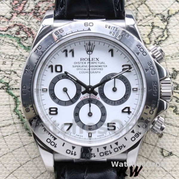 Rolex Daytona 16519 White Dial Black Leather strap 40mm Mens Replica Watch