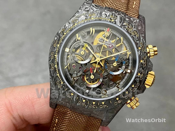 Rolex Daytona Cosmograph DIW Carbon Case Skeleton Dial Brwon Nylon Strap