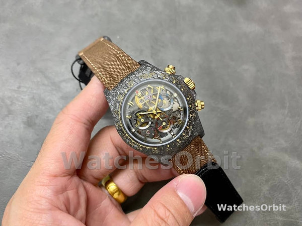 Rolex Daytona Cosmograph DIW Carbon Case Skeleton Dial Brwon Nylon Strap