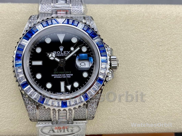 Rolex GMT Master AMG 126710BLRO 40mm With Dual Time Black Dial Diamond Watch