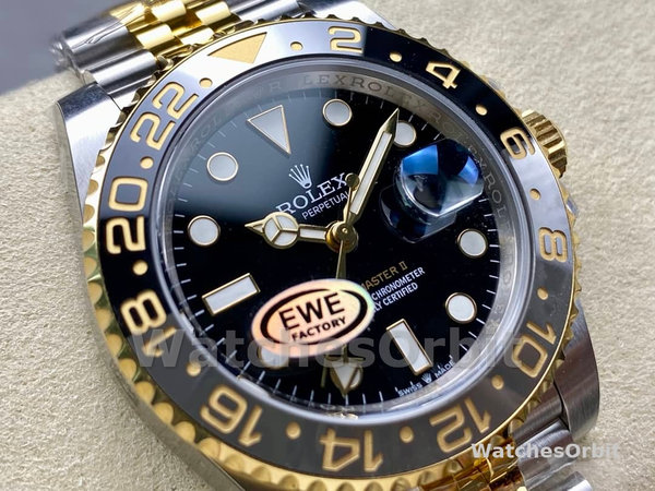 Rolex GMT Master II Black Dial Steel 18kt Yellow Gold 126713GRNR 0001 Men's Watch