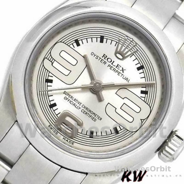 Rolex Oyster Perpetual 176200 Silver Arabic Dial Oyster Bracelet 26mm Lady Replica Watch