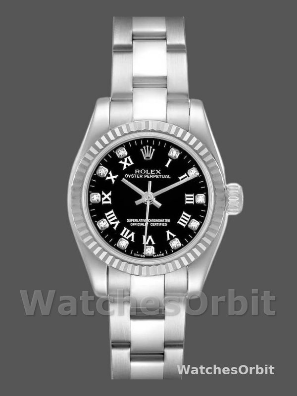 Rolex Oyster Perpetual 176234 Black Roman and Diamond Dial 26MM Lady Replica Watch