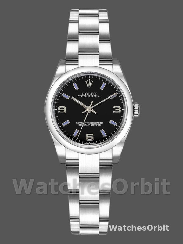 Rolex Oyster Perpetual 177200 Black Dial Blue Baton 31mm Lady Replica Watch