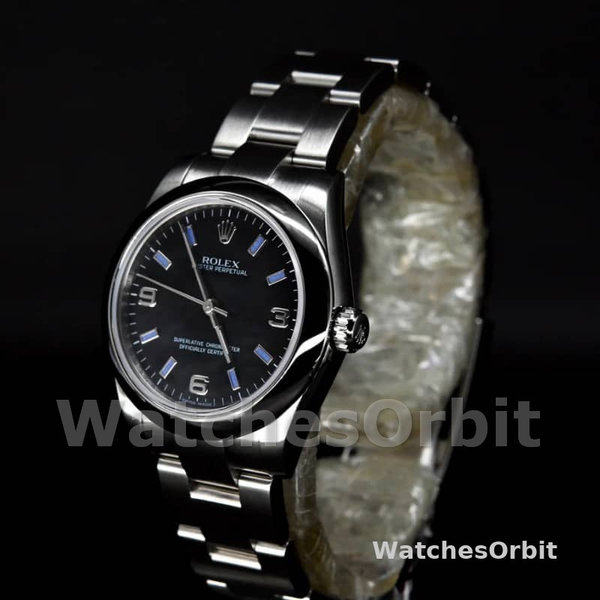Rolex Oyster Perpetual 177200 Black Dial Blue Baton 31mm Lady Replica Watch