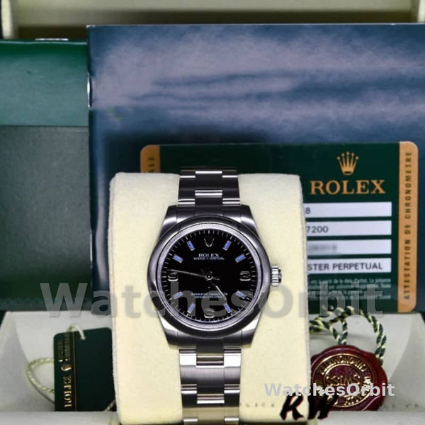 Rolex Oyster Perpetual 177200 Black Dial Blue Baton 31mm Lady Replica Watch