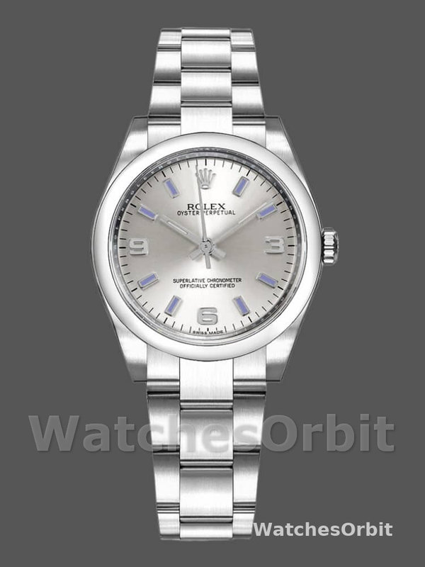 Rolex Oyster Perpetual 177200 Silver Dial Blue Markers 31mm Lady Replica Watch