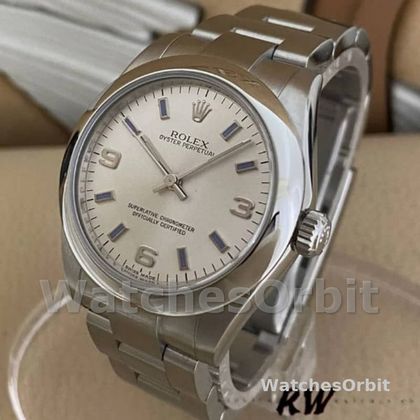 Rolex Oyster Perpetual 177200 Silver Dial Blue Markers 31mm Lady Replica Watch