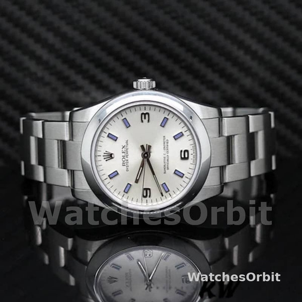Rolex Oyster Perpetual 177200 Silver Dial Blue Markers 31mm Lady Replica Watch