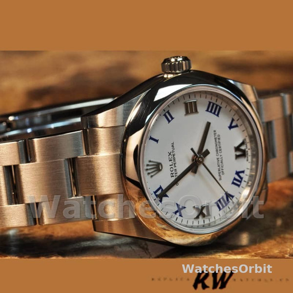 Rolex Oyster Perpetual 177200 White Dial Blue Roman Oyster Bracelet 31mm Lady Replica Watch