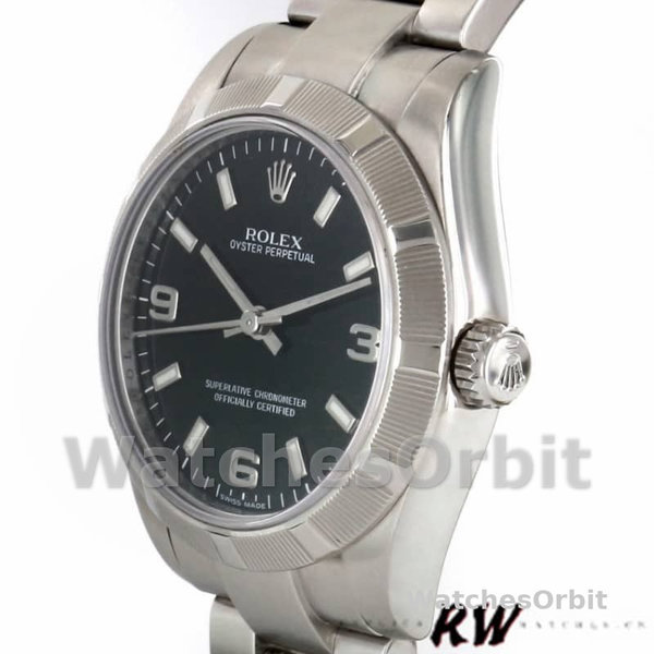 Rolex Oyster Perpetual 177210 Black Dial Stainless Steel 31mm Lady Replica Watch