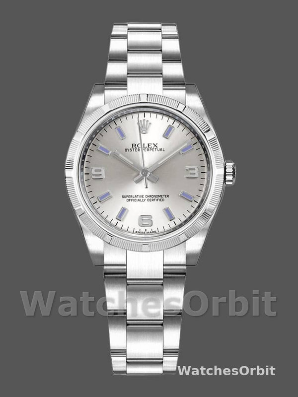 Rolex Oyster Perpetual 177210 Silver Dial Blue Hour Markers 31mm Lady Replica Watch