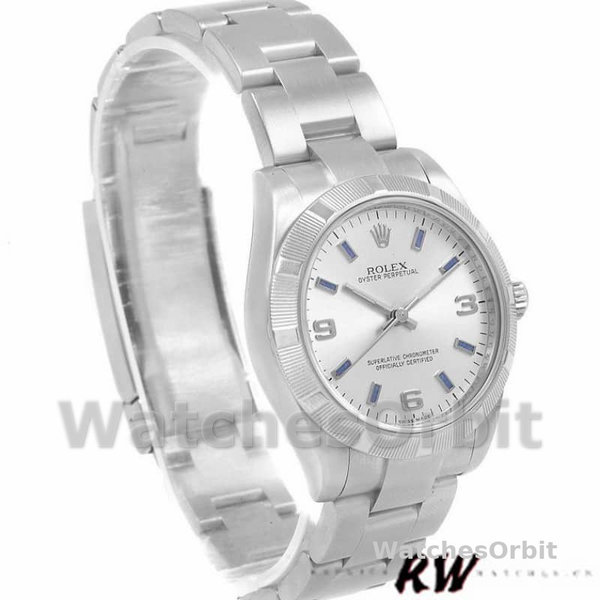 Rolex Oyster Perpetual 177210 Silver Dial Blue Hour Markers 31mm Lady Replica Watch