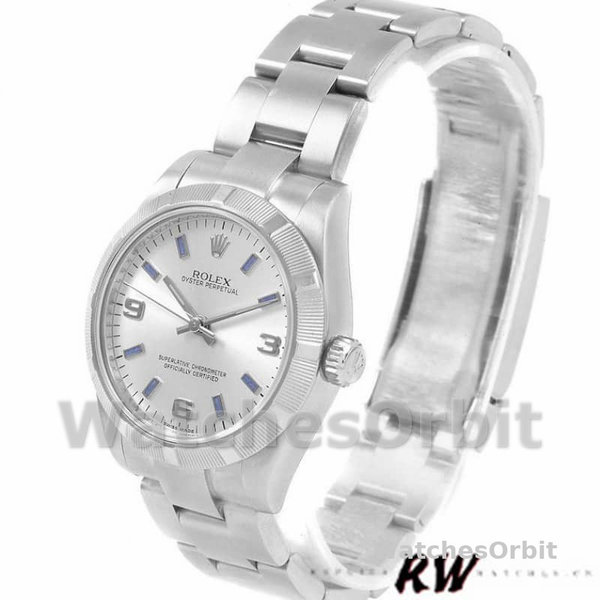 Rolex Oyster Perpetual 177210 Silver Dial Blue Hour Markers 31mm Lady Replica Watch