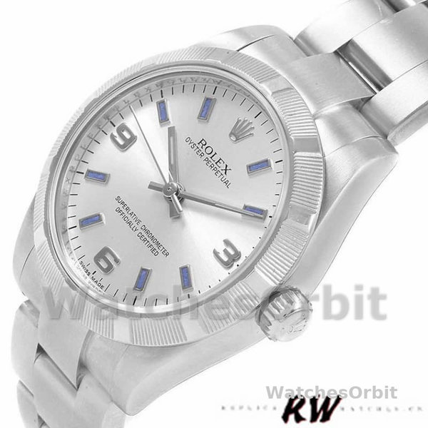 Rolex Oyster Perpetual 177210 Silver Dial Blue Hour Markers 31mm Lady Replica Watch