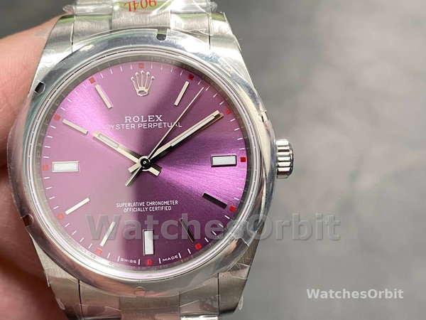 Rolex Oyster Perpetual 39 Red Grape Dial Steel 114300 0002 Men's Watch