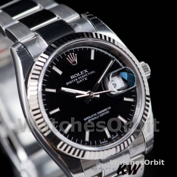 Rolex Oyster Perpetual Date 115234 Black Dial 34mm Unisex Replica Watch