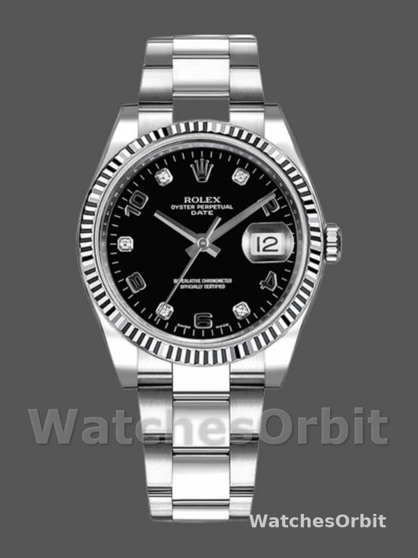 Rolex Oyster Perpetual Date 115234 Black Diamond Dial 34mm Unisex Replica Watch