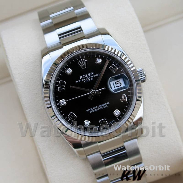Rolex Oyster Perpetual Date 115234 Black Diamond Dial 34mm Unisex Replica Watch