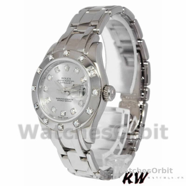 Rolex Pearlmaster 80319 Silver Diamond Dial 29MM Lady Replica Watch