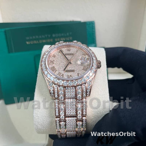 Rolex Pearlmaster 86405RBR Everose Gold Paved Diamond dial 39mm Mens Replica Watch