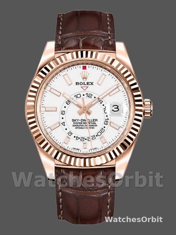 Rolex Sky-Dweller 326135 White Dial Rose Gold 42MM Mens Replica Watch