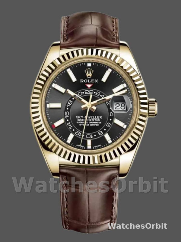Rolex Sky-Dweller 326138 Black Dial Yellow Gold 42MM Mens Replica Watch