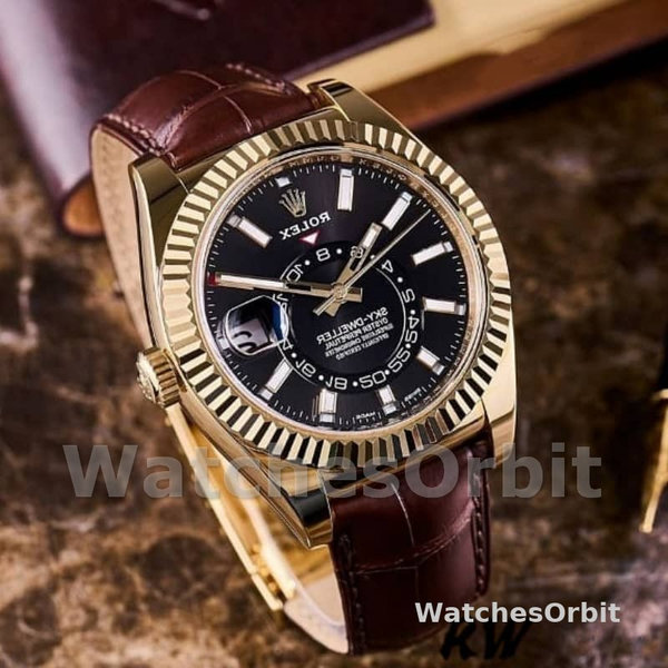 Rolex Sky-Dweller 326138 Black Dial Yellow Gold 42MM Mens Replica Watch