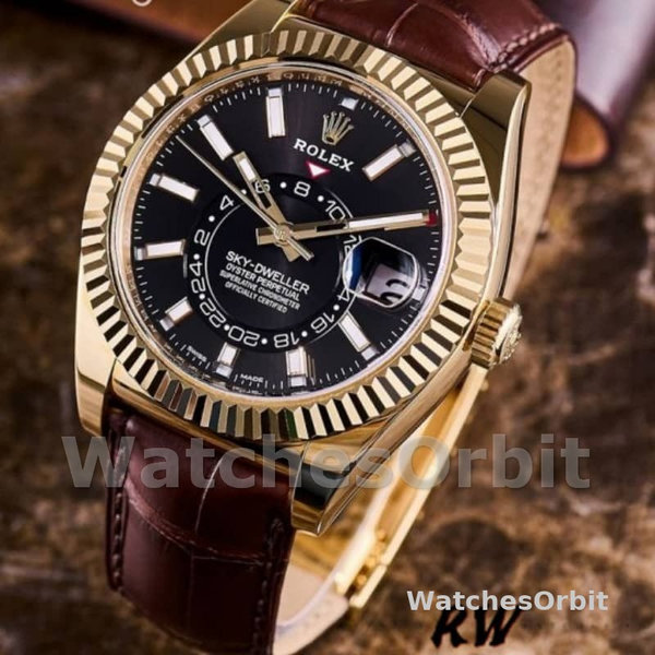 Rolex Sky-Dweller 326138 Black Dial Yellow Gold 42MM Mens Replica Watch