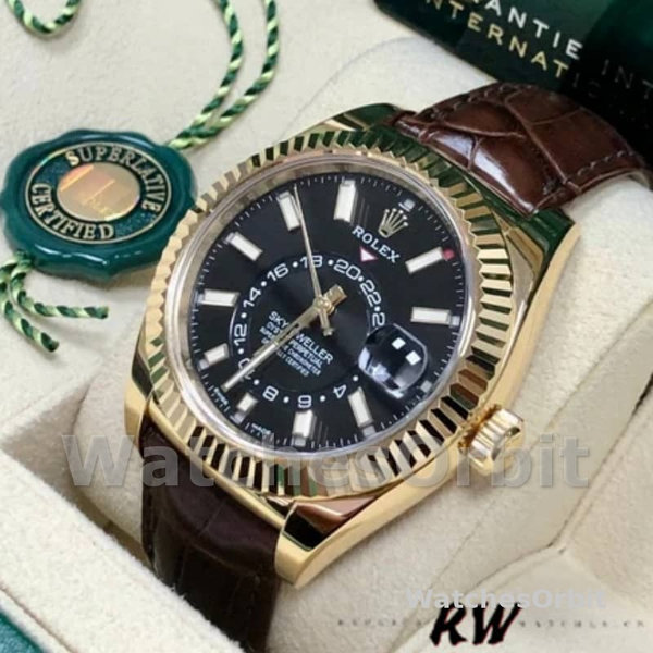 Rolex Sky-Dweller 326138 Black Dial Yellow Gold 42MM Mens Replica Watch