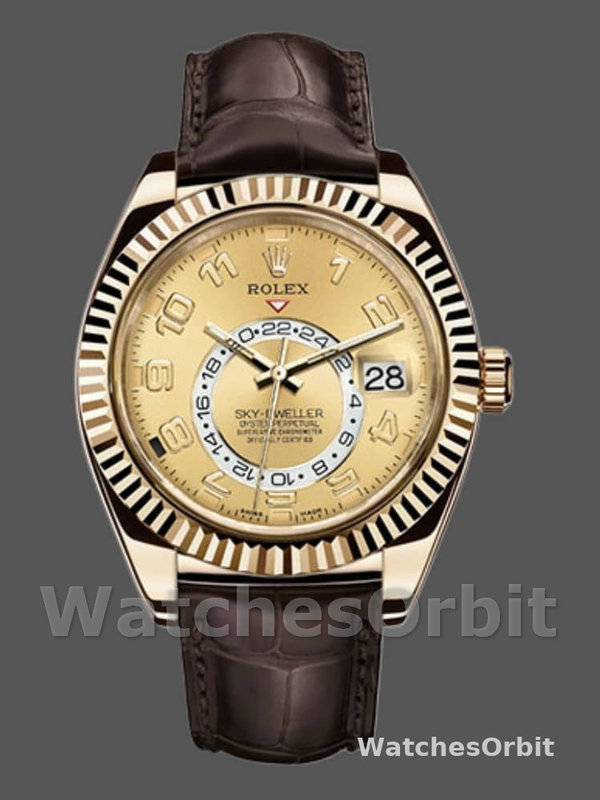 Rolex Sky-Dweller 326138 Champagne Arabic Dial Yellow Gold 42MM Mens Replica Watch