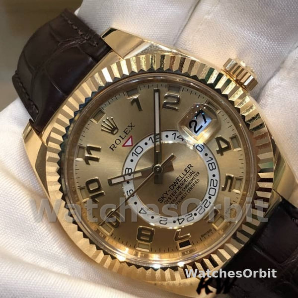 Rolex Sky-Dweller 326138 Champagne Arabic Dial Yellow Gold 42MM Mens Replica Watch