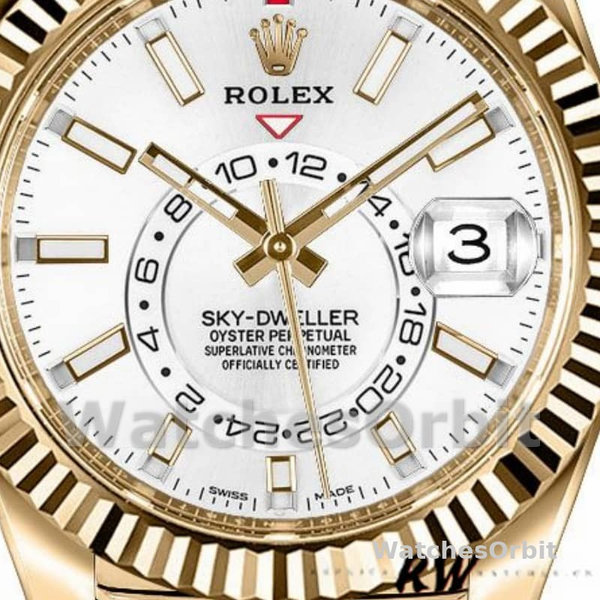 Rolex Sky-Dweller 326138 White Dial Yellow Gold 42MM Mens Replica Watch