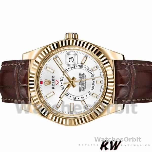 Rolex Sky-Dweller 326138 White Dial Yellow Gold 42MM Mens Replica Watch