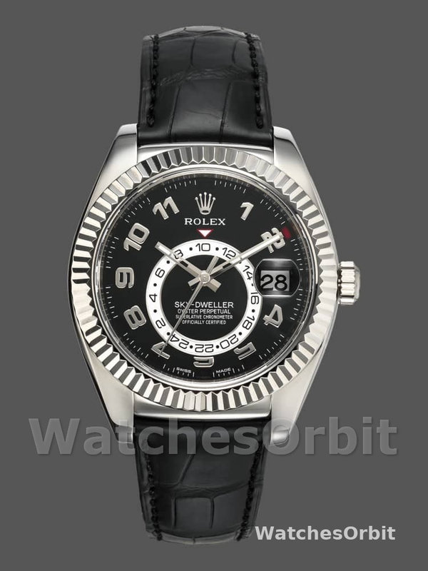 Rolex Sky-Dweller 326139 Black Dial Leather Strap 42MM Mens Replica Watch