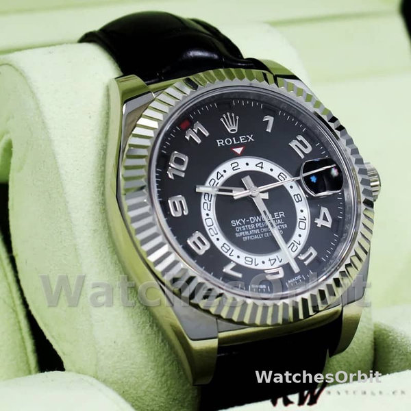 Rolex Sky-Dweller 326139 Black Dial Leather Strap 42MM Mens Replica Watch