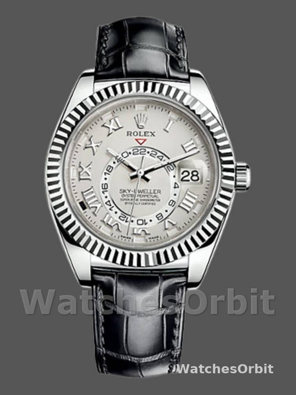 Rolex Sky-Dweller 326139 Ivory Roman Dial Leather Strap 42MM Mens Replica Watch
