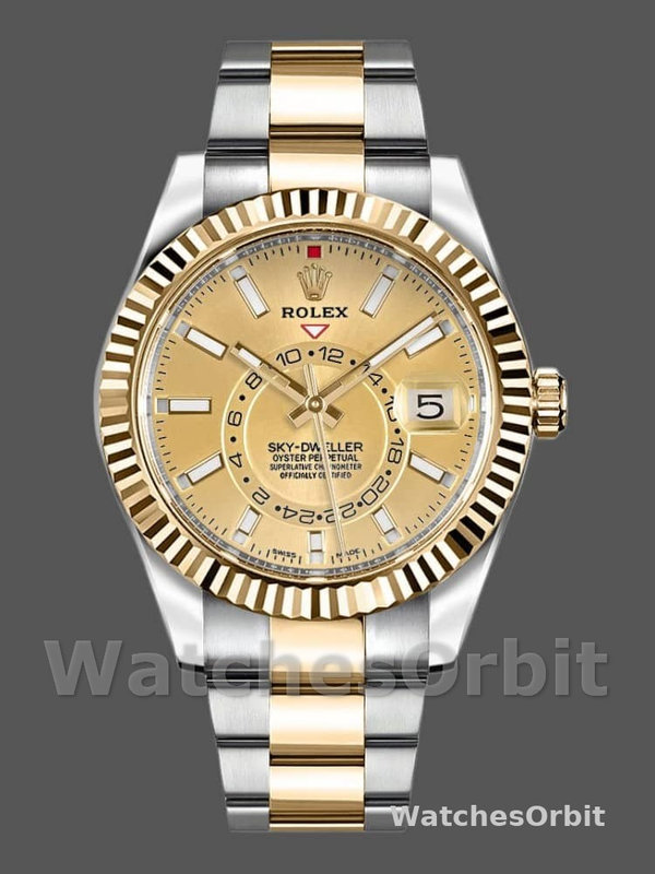 Rolex Sky-Dweller 326933 Champagne Dial Stainless Steel 42MM Mens Replica Watch