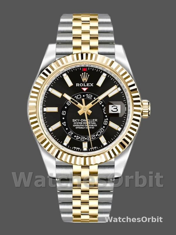 Rolex Sky-Dweller 326933 Stainless Steel Yellow Gold Black Dial 42MM Mens Replica Watch