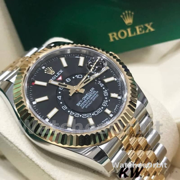 Rolex Sky-Dweller 326933 Stainless Steel Yellow Gold Black Dial 42MM Mens Replica Watch