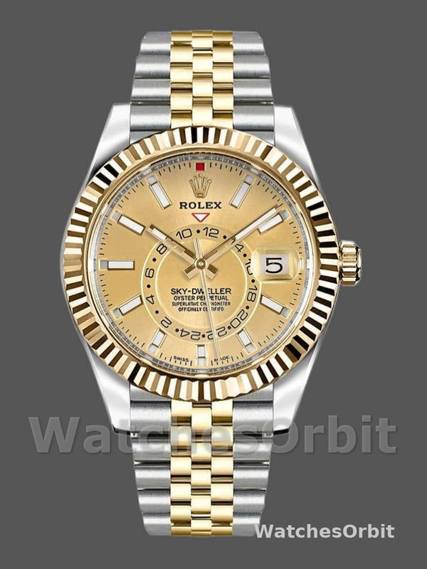Rolex Sky-Dweller 326933 Stainless Steel Yellow Gold Champagne Dial 42MM Mens Replica Watch