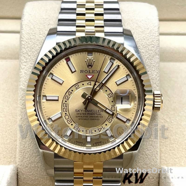Rolex Sky-Dweller 326933 Stainless Steel Yellow Gold Champagne Dial 42MM Mens Replica Watch