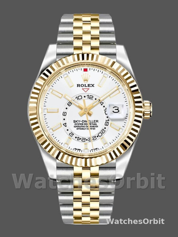 Rolex Sky-Dweller 326933 Stainless Steel Yellow Gold White Dial 42MM Mens Replica Watch
