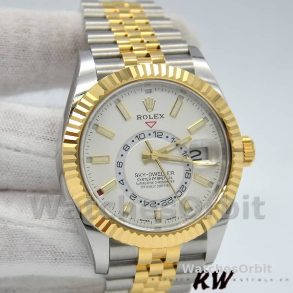 Rolex Sky-Dweller 326933 Stainless Steel Yellow Gold White Dial 42MM Mens Replica Watch