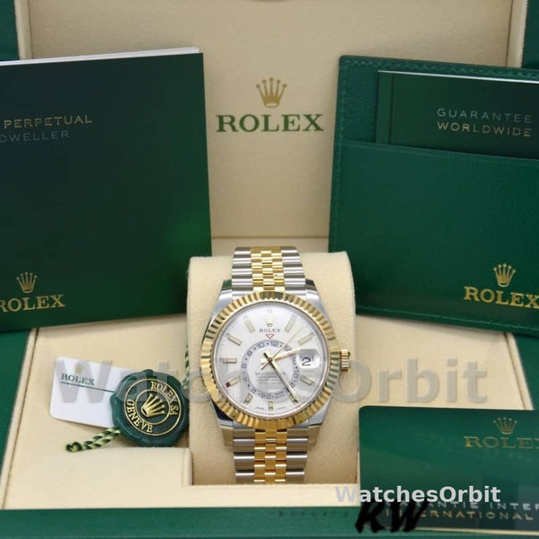 Rolex Sky-Dweller 326933 Stainless Steel Yellow Gold White Dial 42MM Mens Replica Watch