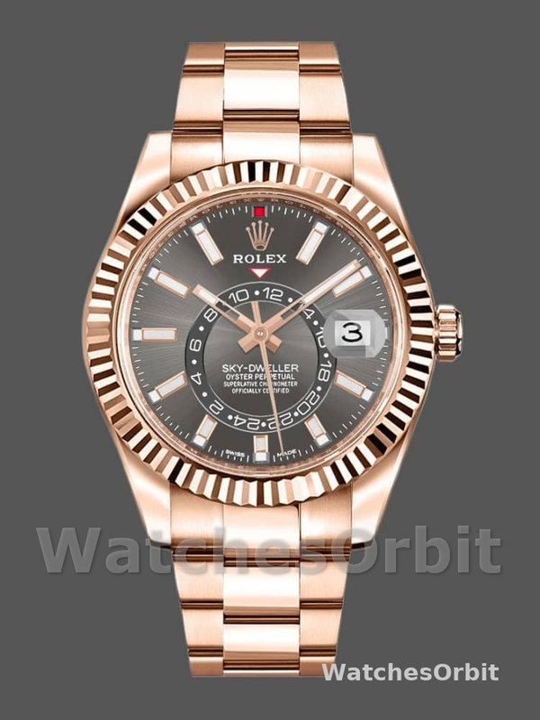 Rolex Sky-Dweller 326935 Everose Gold Dark Rhodium Stick Dial 42mm Mens Replica Watch