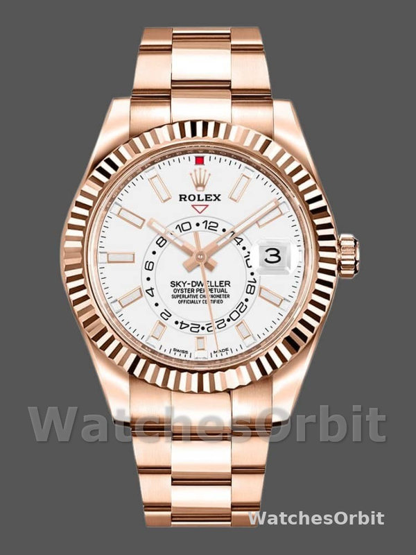 Rolex Sky-Dweller 326935 Rose Gold White Dial 42mm Mens Replica Watch