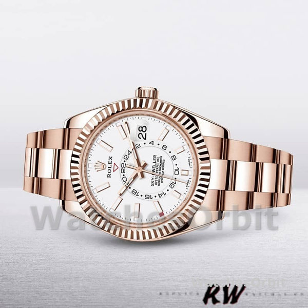 Rolex Sky-Dweller 326935 Rose Gold White Dial 42mm Mens Replica Watch