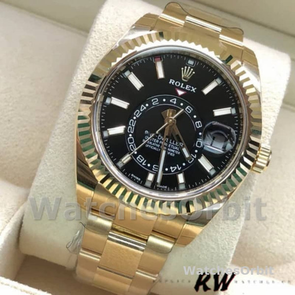 Rolex Sky-Dweller 326938 Yellow Gold Black Dial 42mm Mens Replica Watch